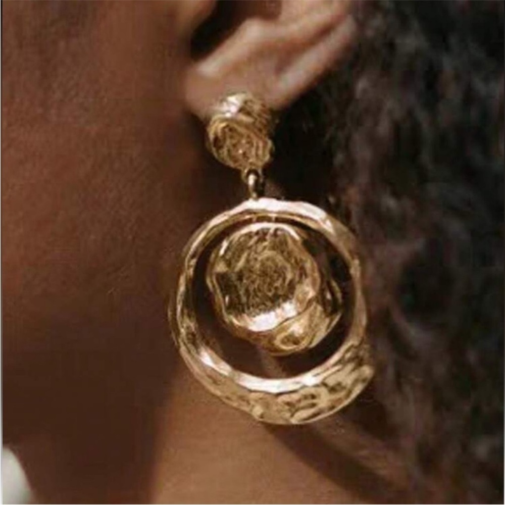 Gold Sculpted Medallion Drop Earrings